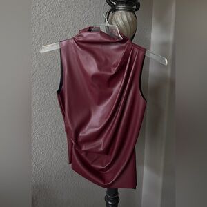 Sleeveless Faux Leathery Top in Burgundy